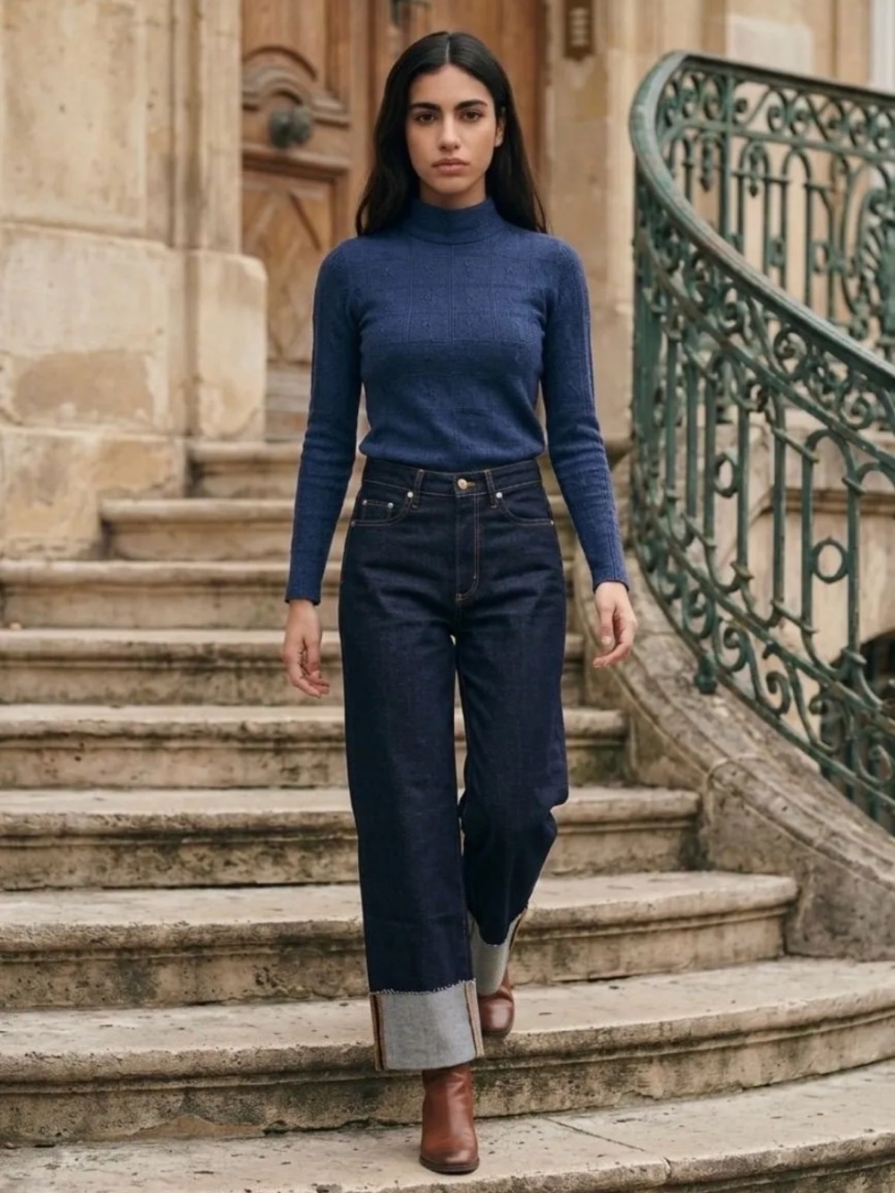 Anthropologie The Scotty Cuffed High-Rise Straight-Leg Jeans by Pilcro Sz 24P - Picture 1 of 4
